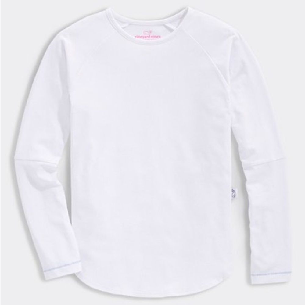 🐳 nwt girls Vineyard Vines raglan tee curved hem white size l 14